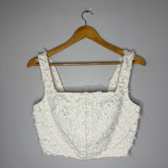 AVEC LES FILLES Crop Tank Top Off Small Elegant White Textured Women's Top - Picture 2 of 14